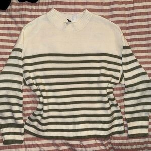 H&M white and green striped sweater